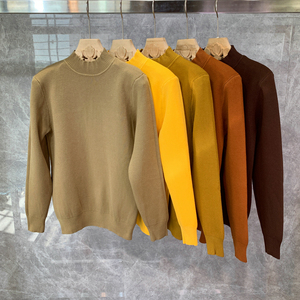 2023冬季加厚半高领港风修身毛衣男士韩版潮流日系加绒针织衫打底
