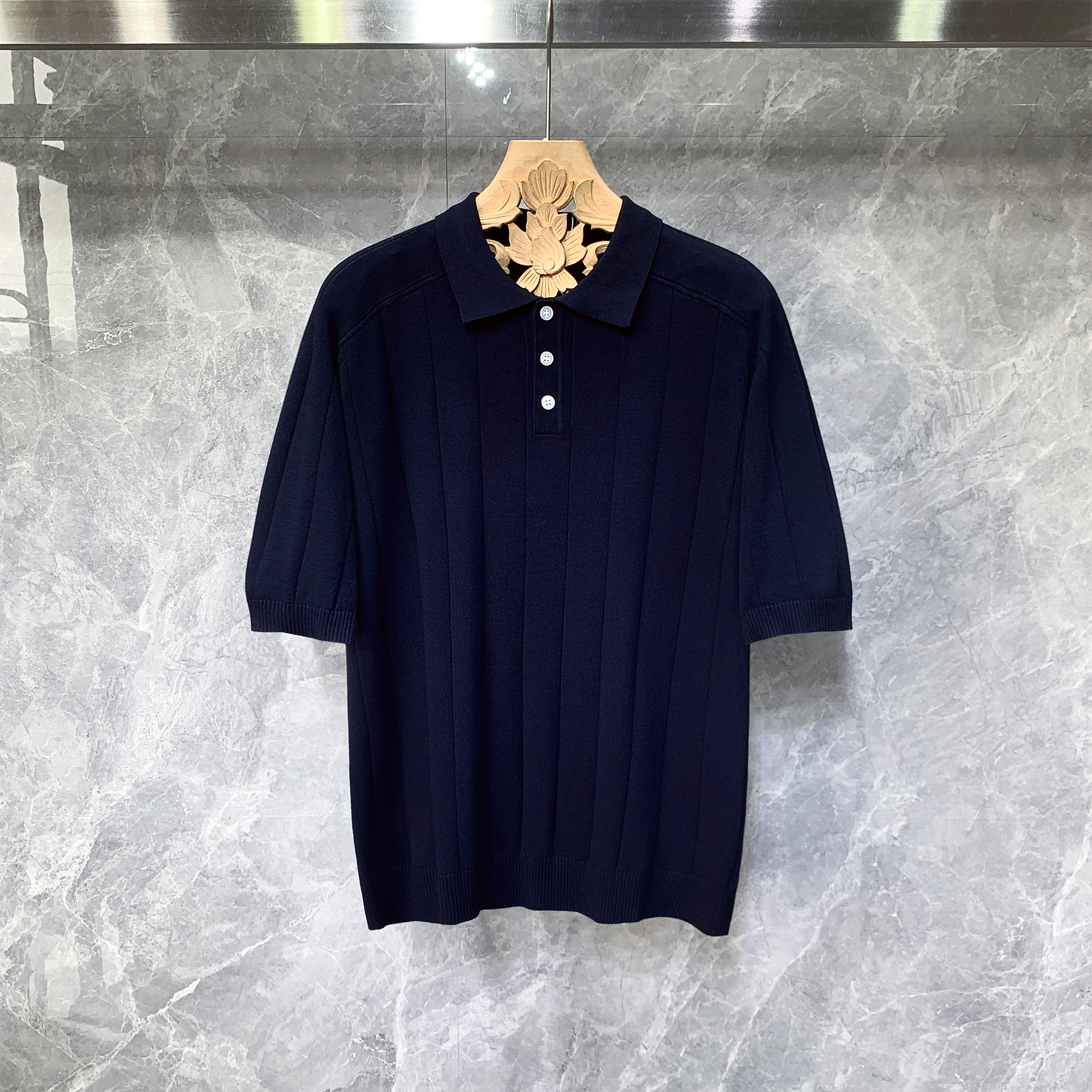 夏季高端轻奢宝蓝短袖冰丝polo衫