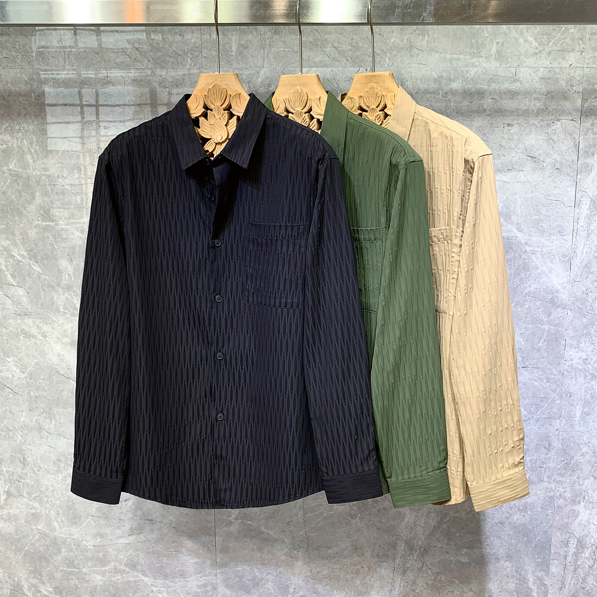 休闲痞帅工装衬衣黑色长袖衬衫