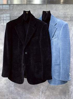 秋冬新款高级感加厚灯芯绒小西装外套男士痞帅休闲正装结婚单西服