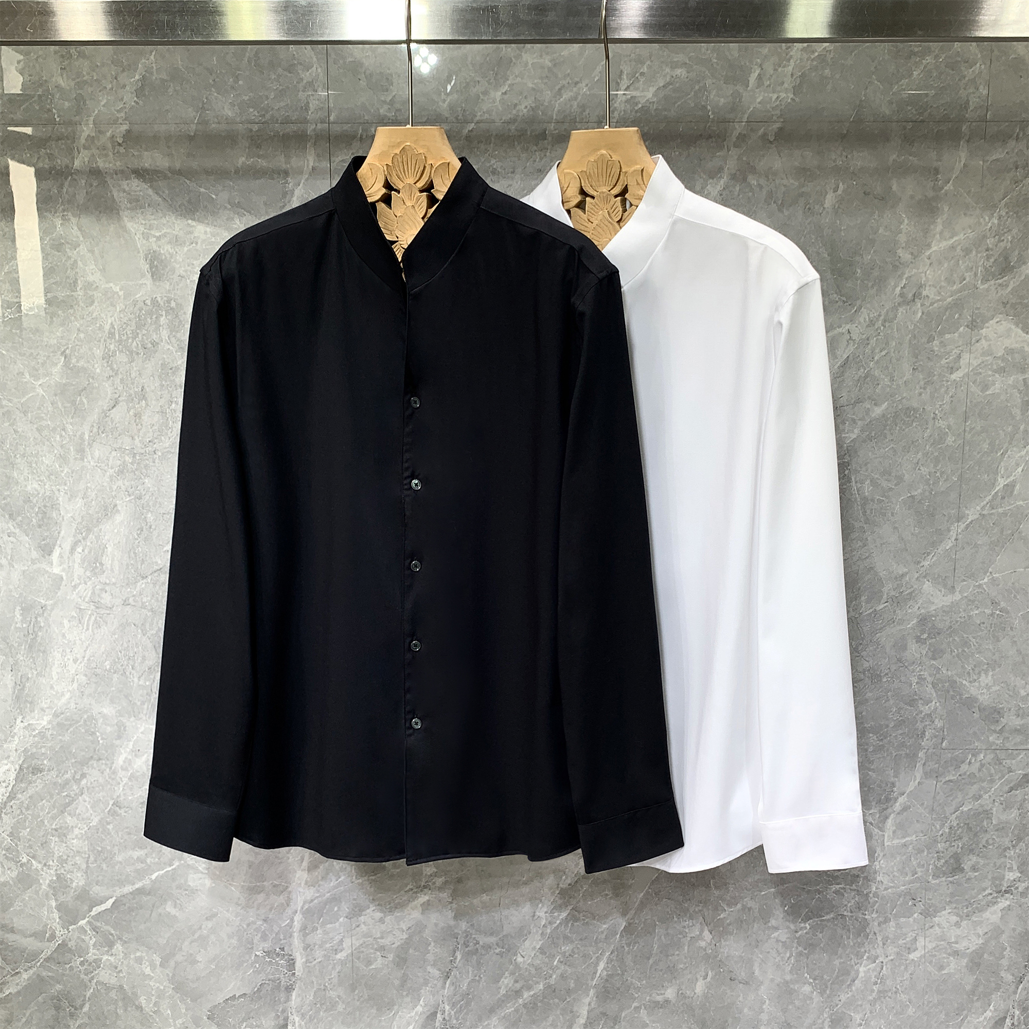 高级感立领修身长袖衬衫免烫衬衣