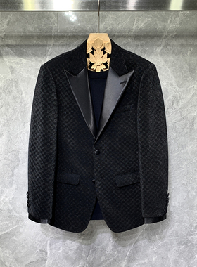 高级感戗驳领黑色修身礼服小西装外套男士商务正装新郎结婚单西服