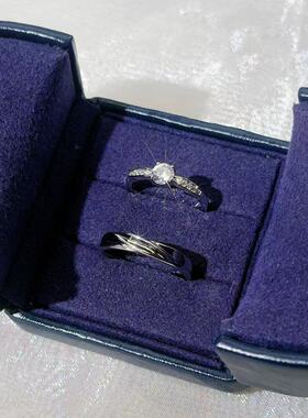 婚礼对戒银色四爪钻戒气质高级戒指求婚送女友礼物结婚礼戒指道具