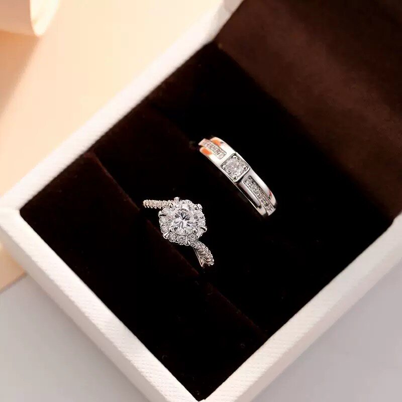 仿真情侣假钻戒一对结婚对戒活口可调节戒指求婚纱照礼仪式用道具