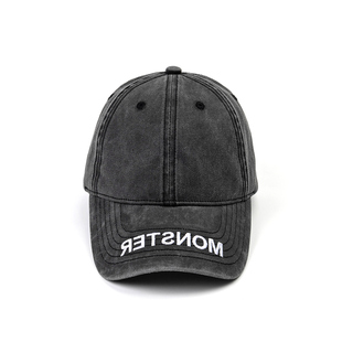 【SOWO】原创纯棉水洗做旧黑灰刺绣软字母顶可调节棒球帽中性款