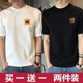 夏季 潮流百搭休闲圆领半袖 新款 T恤男士 体 潮牌短袖 买一送一两件装