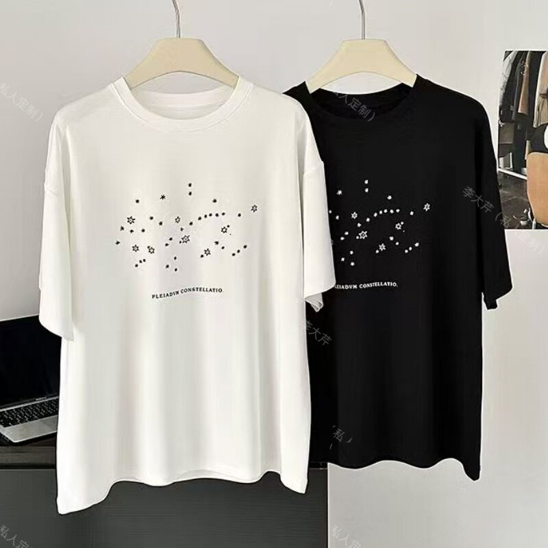 星星圆领短袖T恤女  夏季落肩袖超火ins风显瘦宽松百搭休闲风上衣