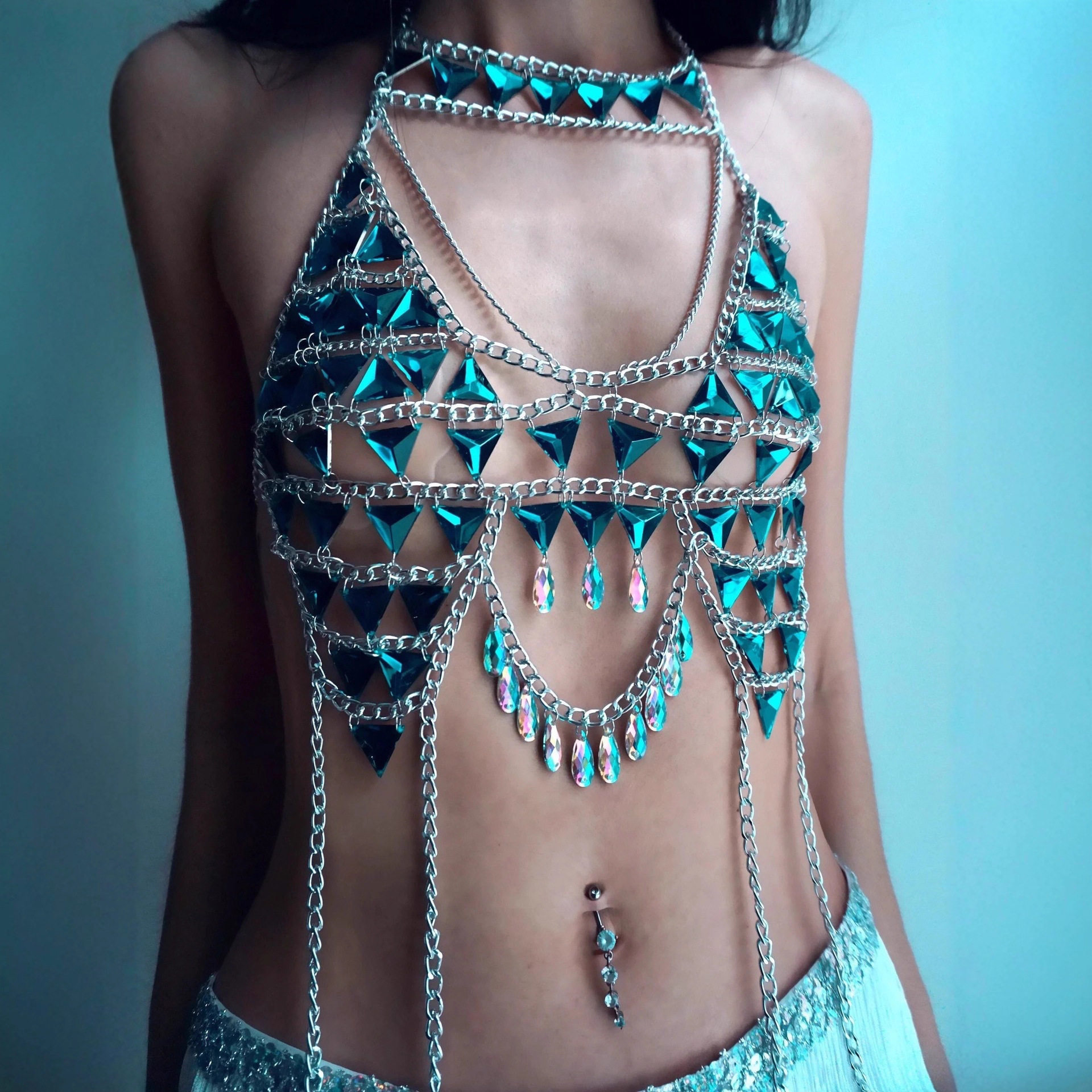 Outfitgirl电音节欧美夜店vest胸饰蓝色金属链条文胸链身体链背心,女装/女士精品,背心吊带,淘宝优惠券,粉丝福利购,淘宝优惠卷