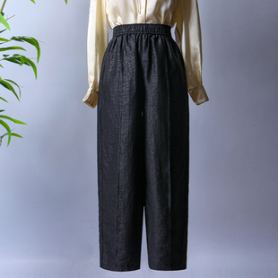 萝卜裤 蝶恋龟裂纹香云纱微喇裤 真丝休闲裤 松紧裤 崔万志中式