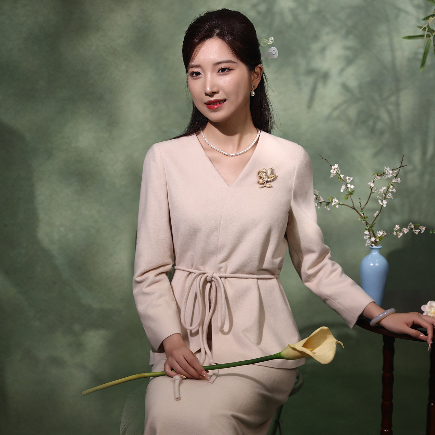 蝶恋绵羊毛呢中式宽松外套