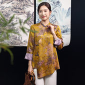 上衣女 桑蚕丝唐装 蝶恋绞罗红云纱宽松九分袖 上衣国风崔万志中长款