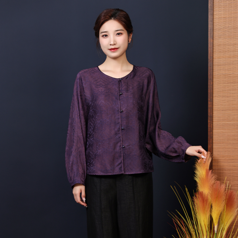 蝶恋真丝水波纹双面穿中式上衣