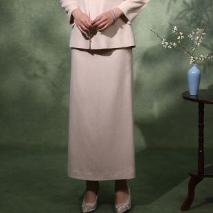 蝶恋绵羊毛呢中长款 高腰后开叉半身裙 直筒半身女裙崔万志中式