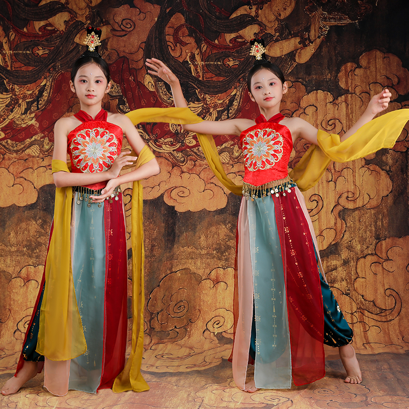 儿童敦煌舞演出服妙音反弹琵琶手鼓道具飞天舞蹈服古典舞学校表演