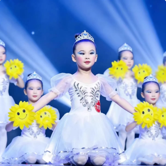 花儿朵朵儿童演出服天鹅舞蹈裙女童芭蕾舞公主裙天使泡泡袖蓬蓬裙