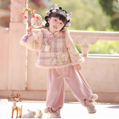 汉服女童2025冬款两件套小女孩国风仙气加厚拜年服儿童新中式套装