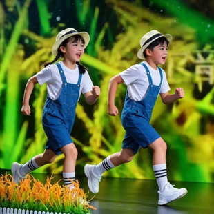 禾下乘凉梦演出服幼儿园毕业舞蹈你好小学表演服装六一儿童背带裤