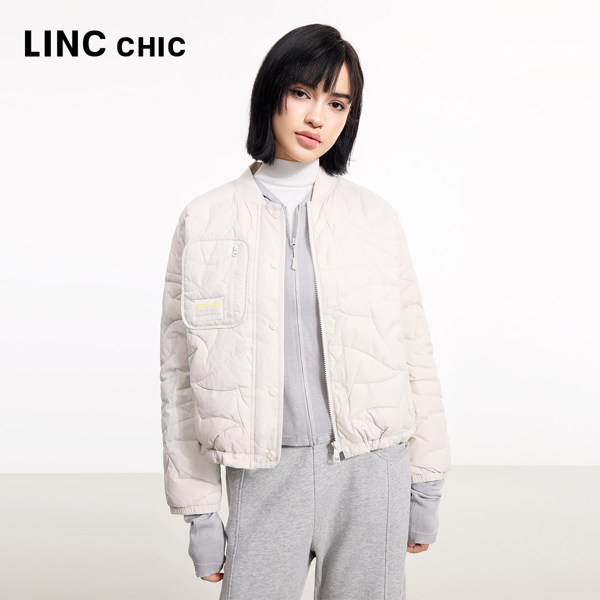 LINCCHIC金羽杰羽绒服女款2025年春季新款短款轻薄羽绒服1084T