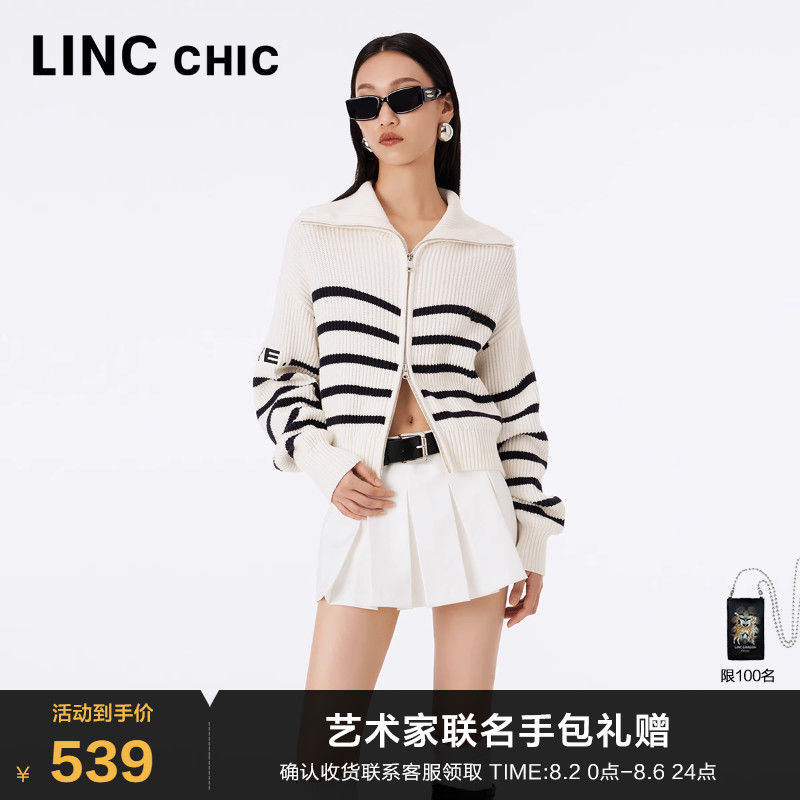 LINCCHIC金羽杰23年秋新款学院大翻领毛织开衫女S233CR491Y