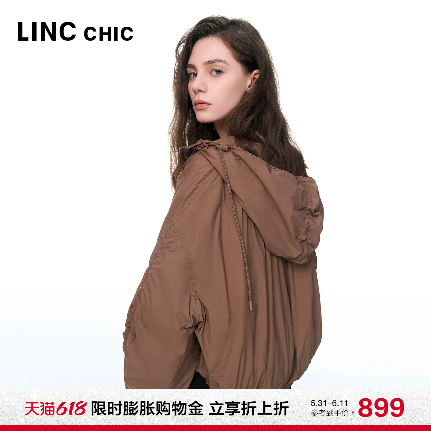 LINC金羽杰轻薄羽绒服女连帽超轻暖短款羽绒服外套夹克反季1041