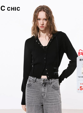 LINCCHIC金羽杰2026年春季新品连帽高腰排扣毛织开衫女S261CR025Y