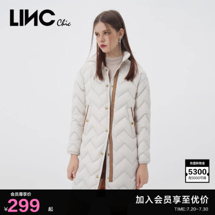 LINC金羽杰反季羽绒服衬衫式轻薄中长款羽绒服女外套Y22806370