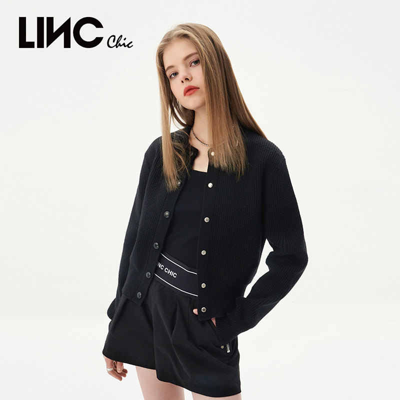 LINC金羽杰2023春夏季新款短款羊毛针织开衫毛衣外套女S231CR160Y
