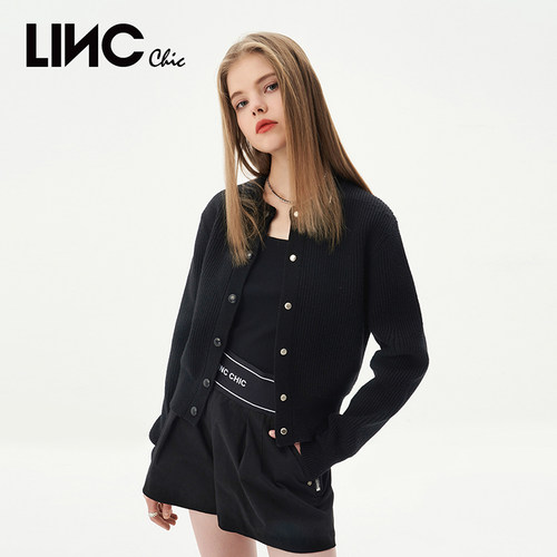 LINC金羽杰2023春夏季新款短款羊毛针织开衫毛衣外套女S231CR160Y