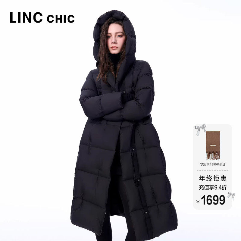 连帽围裹泡芙加厚长款羽绒服