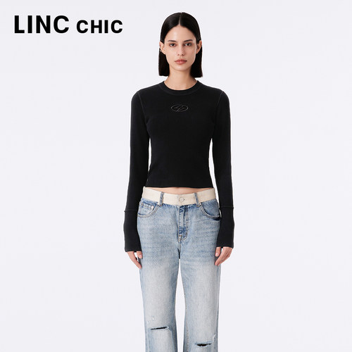LINCCHIC金羽杰23年秋季紧致机能感小圆领针织衫女S233SW401Y