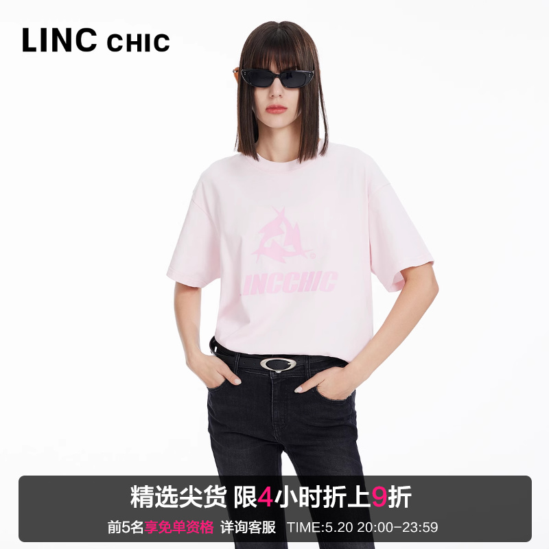 LINCCHIC金羽杰2024年春季新品圆领廓形印花大T恤女S241TS034Y 女装/女士精品 T恤 原图主图