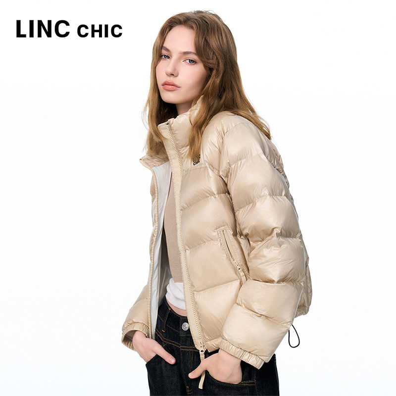 LINC金羽杰2025年秋季新款羽绒服女立领短款轻薄面包羽绒服女1128