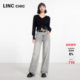 LINC金羽杰阔腿牛仔裤 女JE002Y 子闪钻直筒牛仔裤 女新款 直筒裤