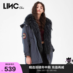 LINCCHIC金羽杰羽绒服女毛领派克服中长款羽绒服女款冬季944209