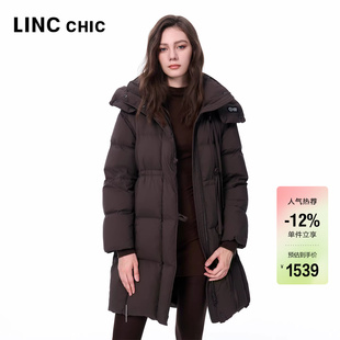 大衣感中长款 羽绒服女冬6266Y 2025新款 LINC金羽杰翻领羽绒服女款