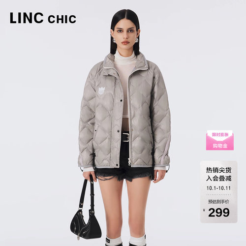 LINC金羽杰短款轻薄羽绒服女宽松罩衫款翻领保暖外套女2037