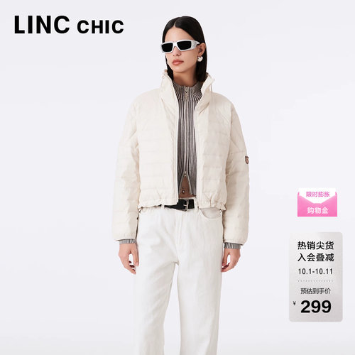 LINC金羽杰短款轻薄羽绒服女立领花苞感超轻羽绒外套23301016