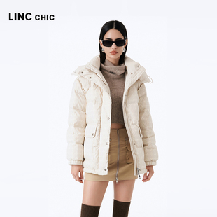 LINCCHIC金羽杰新款短款羽绒服女复古学院感面包羽绒服2242