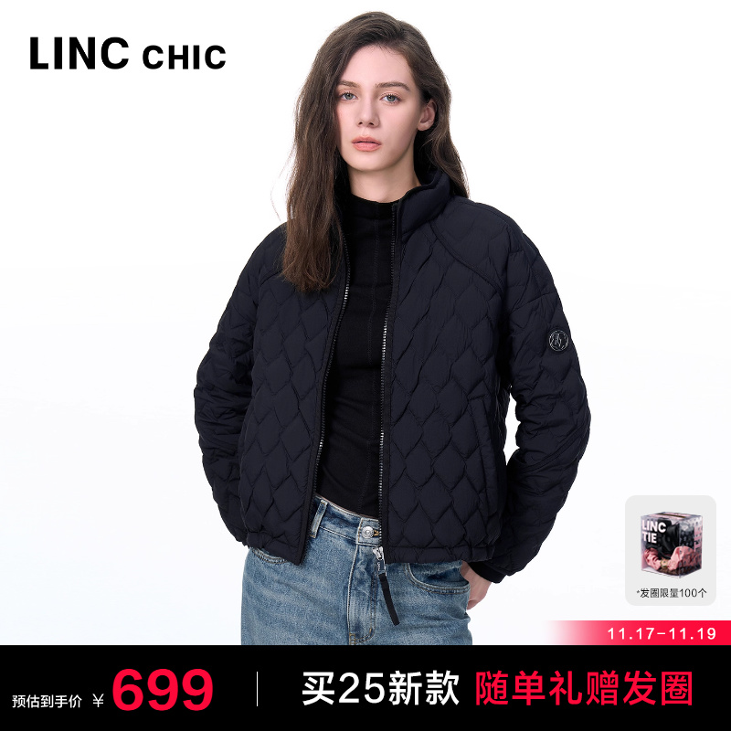 轻运动风菱格纹羽绒服夹克外套