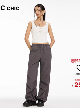 LINCCHIC金羽杰休闲裤女宽松直筒降落伞长裤女户外穿搭S241PA103Y