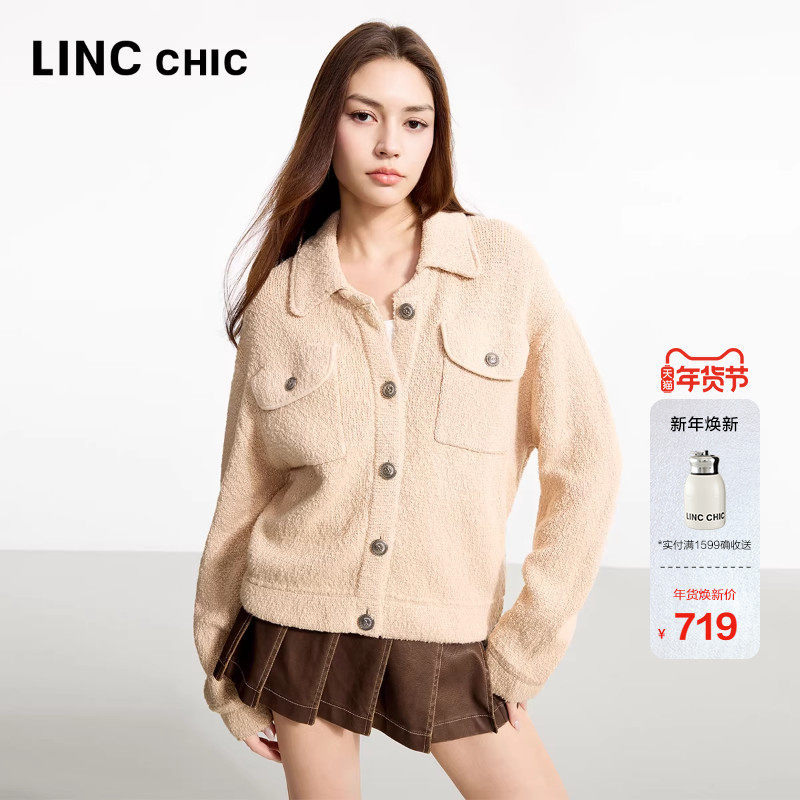 LINC金羽杰针织衫女2025秋新款精致小香风翻领针织开衫外套女28YY,女装/女士精品,毛针织衫,淘宝优惠券,粉丝福利购,淘宝优惠卷