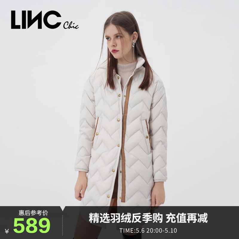 LINCCHIC金羽杰羽绒服修身衬衫式轻薄中长款羽绒服女冬Y22806370