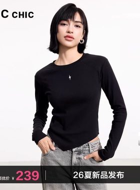 LINC金羽杰春季新款打底衫女修身圆领长袖T恤女内搭上衣FK019Y