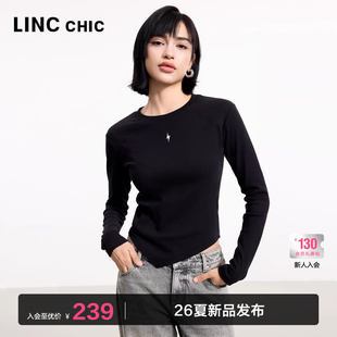 圆领长袖 LINC金羽杰春季 女修身 打底衫 T恤女内搭上衣FK019Y 新款