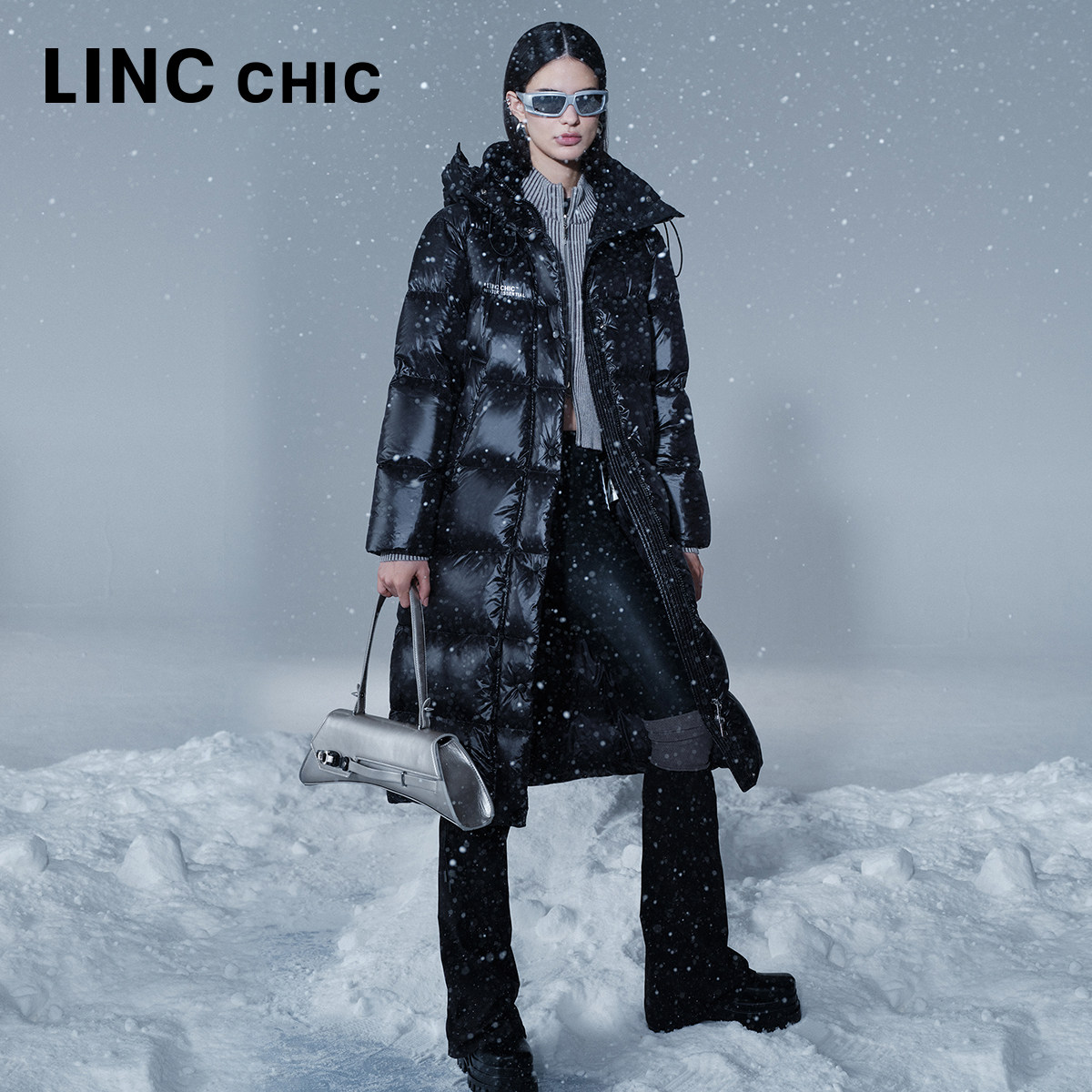LINC金羽杰加厚长款羽绒服女冬季新款都市机能感面包羽绒服620
