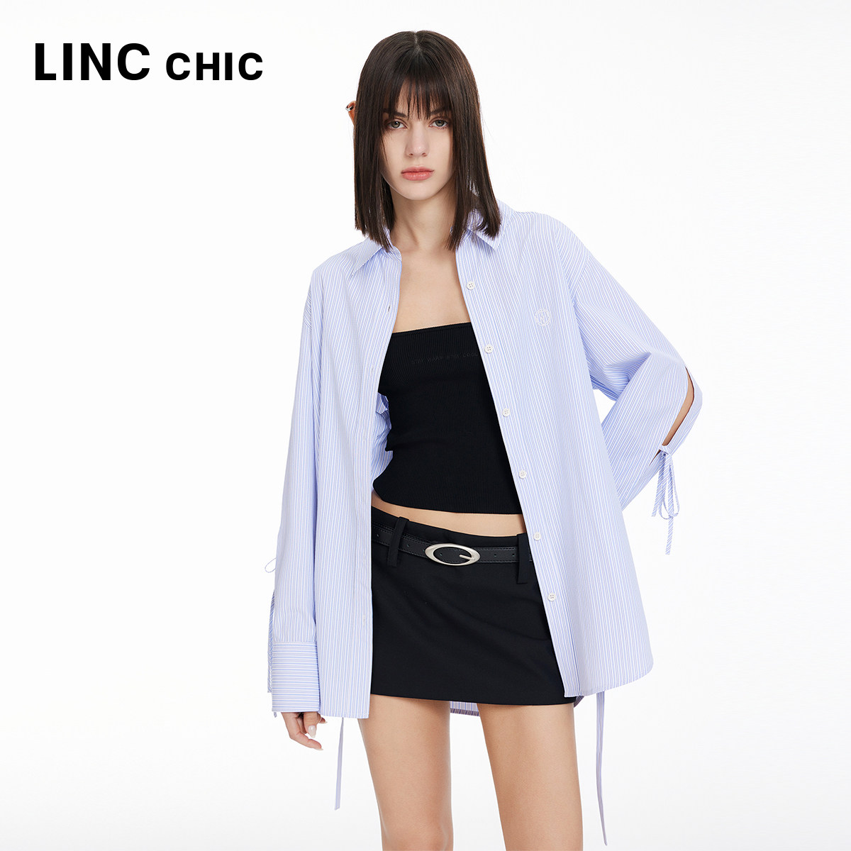 LINCCHIC金羽杰24年春夏新品学院感解构设计衬衫女S241SH077Y