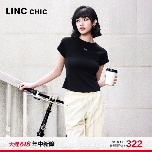 LINC简约字母刺绣款圆领半袖T恤