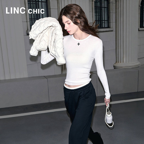 LINC金羽杰2025年秋季新款绵羊毛精致圆领针织衫女上衣S253SW504Y
