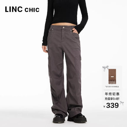LINCCHIC金羽杰工装裤女款直筒长裤机能阔腿裤女户外穿搭PA021Y