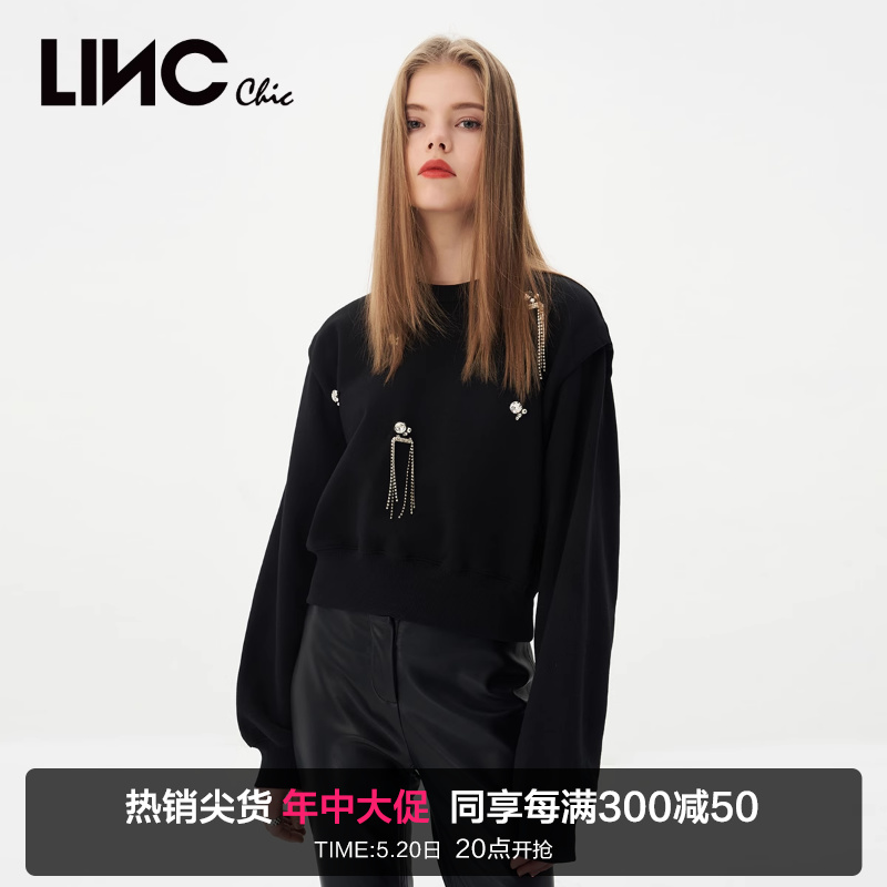 LINCCHIC金羽杰新款短款卫衣女圆领流苏卫衣短款上衣女S231HD104Y 女装/女士精品 卫衣/绒衫 原图主图